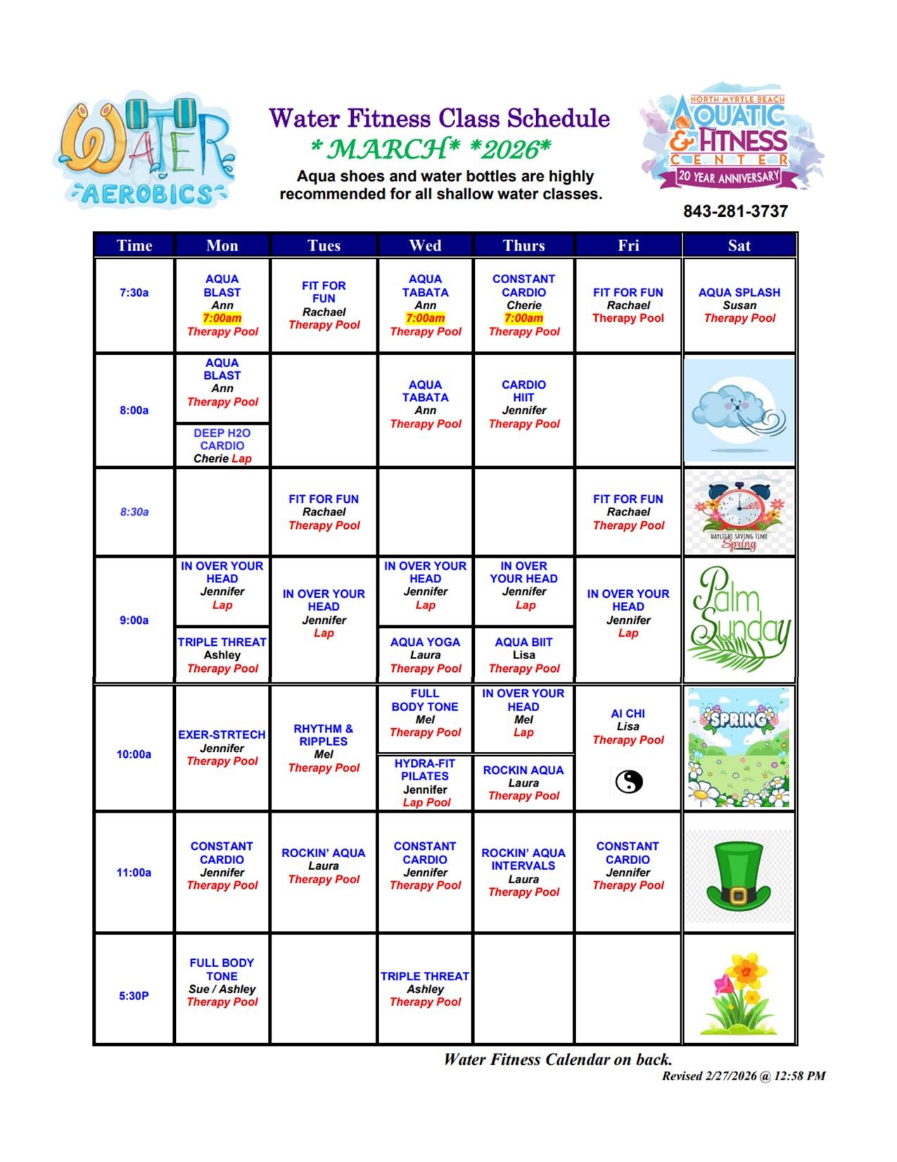 Water Fitness Schedule