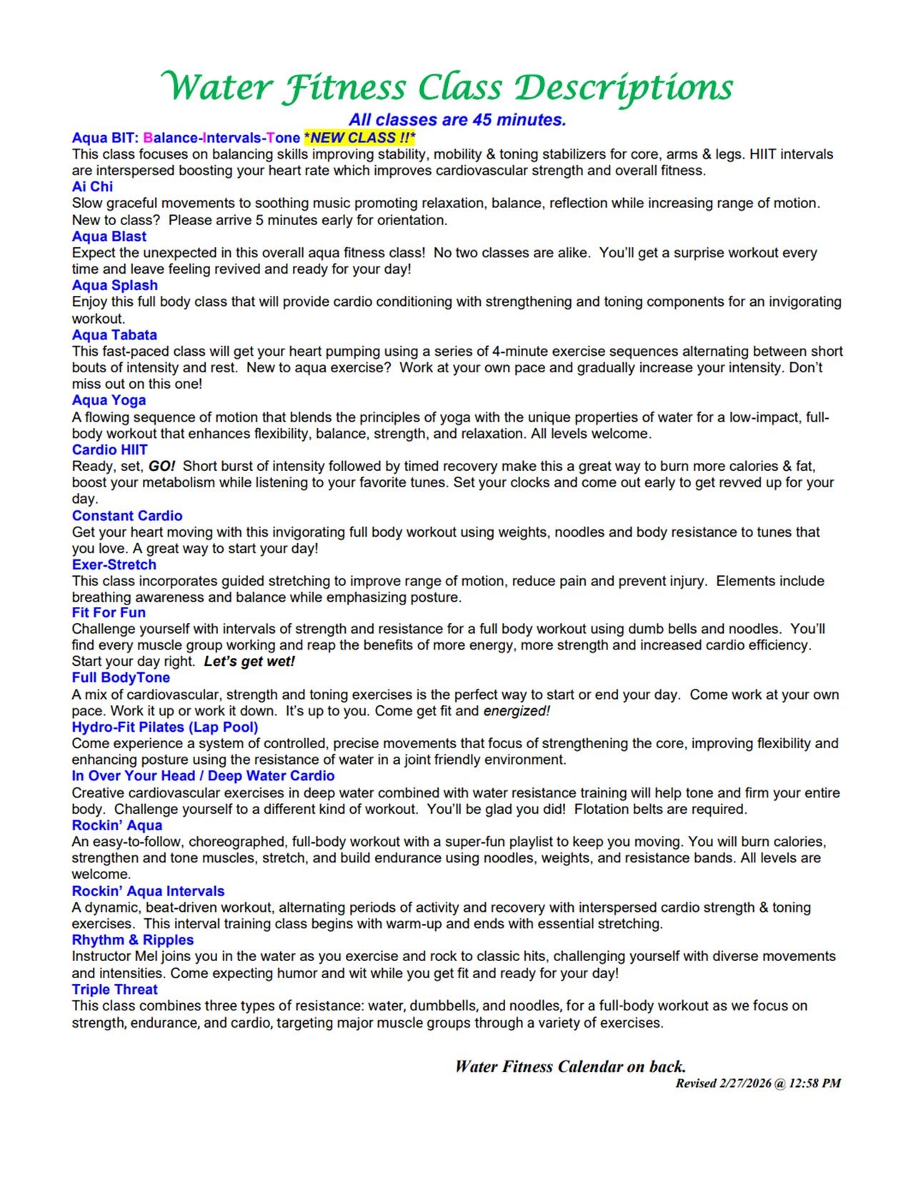 Water Fitness Description